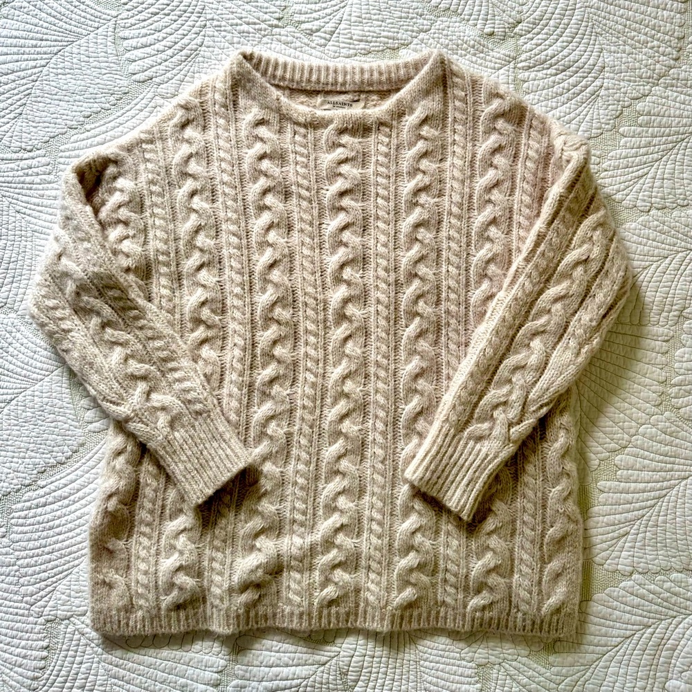 All Saints Oversized Cable Knit Wool Blend Sweater- Size XS
